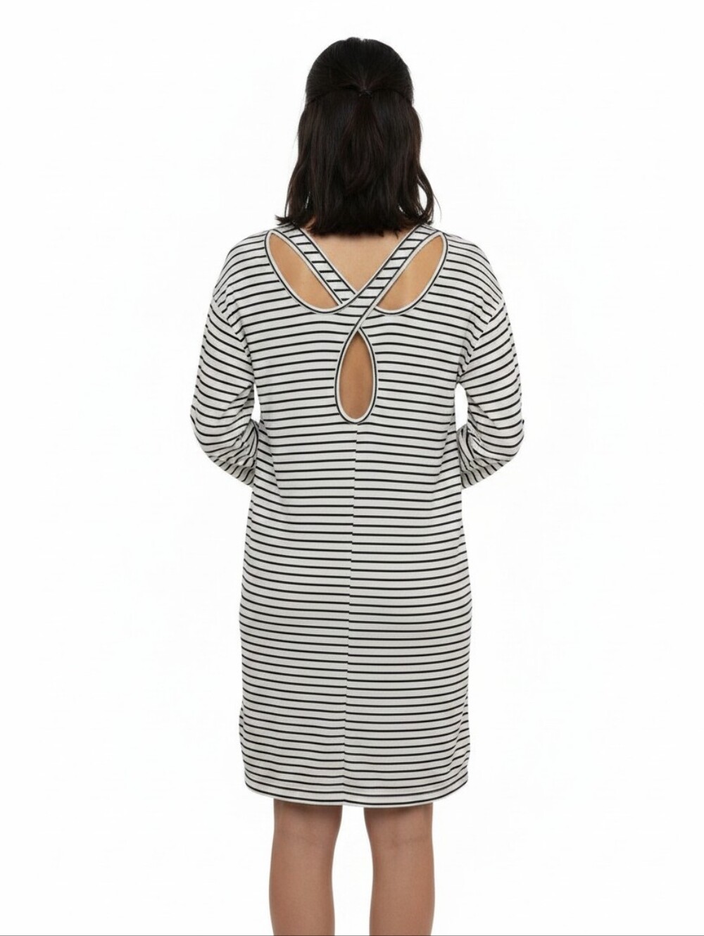 Striped Back-Detail Shift Dress - Black/White - Picture 10 of 10